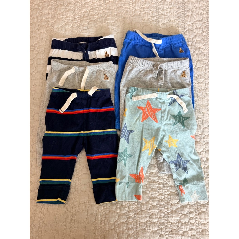 Baby Gap Brannan Bear Knit Pants Lot 6 Pairs Stars Stripes Blue Grey 3-6M